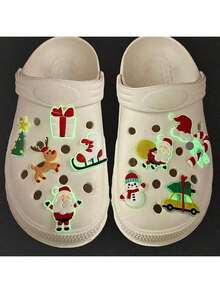 12pcs PVC Luminous Festive Christmas Shoe Charms Set, ABS Material, Cute Holiday Themed DIY Pendants, Compatible With Sandals & Slippers Decoration - Multicolor - View 1