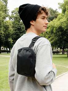 两件套男女通用时尚简约针织帽和腰包套装，休闲百搭防风保暖无檐帽，户外便携收纳斜挎包，适合秋冬季日常户外时尚搭配，是男女冬季服装的绝佳礼物之选。 - 黑色 - 查看 2