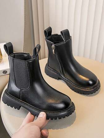 Toddler Boys Girls Chelsea Boots Side Zipper Ankle Boots Classic Black Short Boots For Fall Winter