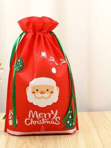 圣诞节 1/2/10 件无纺布束口袋，圣诞夜零食和礼品包装袋，圣诞老人设计，纹理材质，光滑丝带，可爱的礼品袋设计，温暖的整体风格 - 彩色 - 查看 7