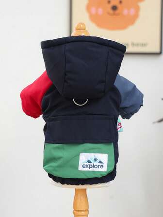 1pc Pet Clothes, Cute Dog/Cat Outfit For Small Dogs, Warm & Comfortable Padded Coat - Navy Blue