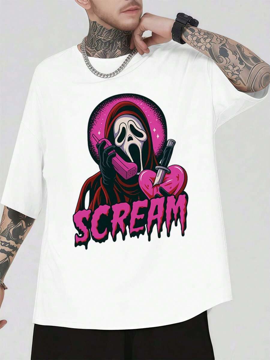 PLUS SIZE Scream Ghostface Heart Tee Premium Cotton Blend Breathable Classic Fit Basic – Autumn Essential - White - View 1