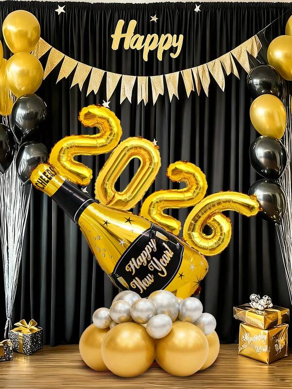 25 pezzi Set Bottiglia Vino Anno Nuovo 2026, include Cifre Dorate 2026, Palloncini Bottiglia Vino Anno Nuovo in Inglese, Palloncini di Lattice, Adatto per Festa Anno Nuovo Nero e Oro 2026, Decorazioni Capodanno, Compleanno, Cerimonia di Laurea, Accessori Cabina Fotografica, Decorazioni Festive, Festa a Tema Birra, Addio al Nubilato, Celebrazione Anniversario