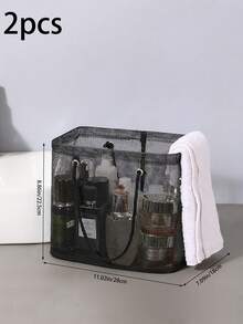 1/2pcs Large Capacity Portable Mesh Shower Bag Makeup Organizer Bag, Travel Toiletry Bag With Hanging Hook, Mesh Shower Caddy, Bathroom Tote Bag For Gym, Travel, Swimming