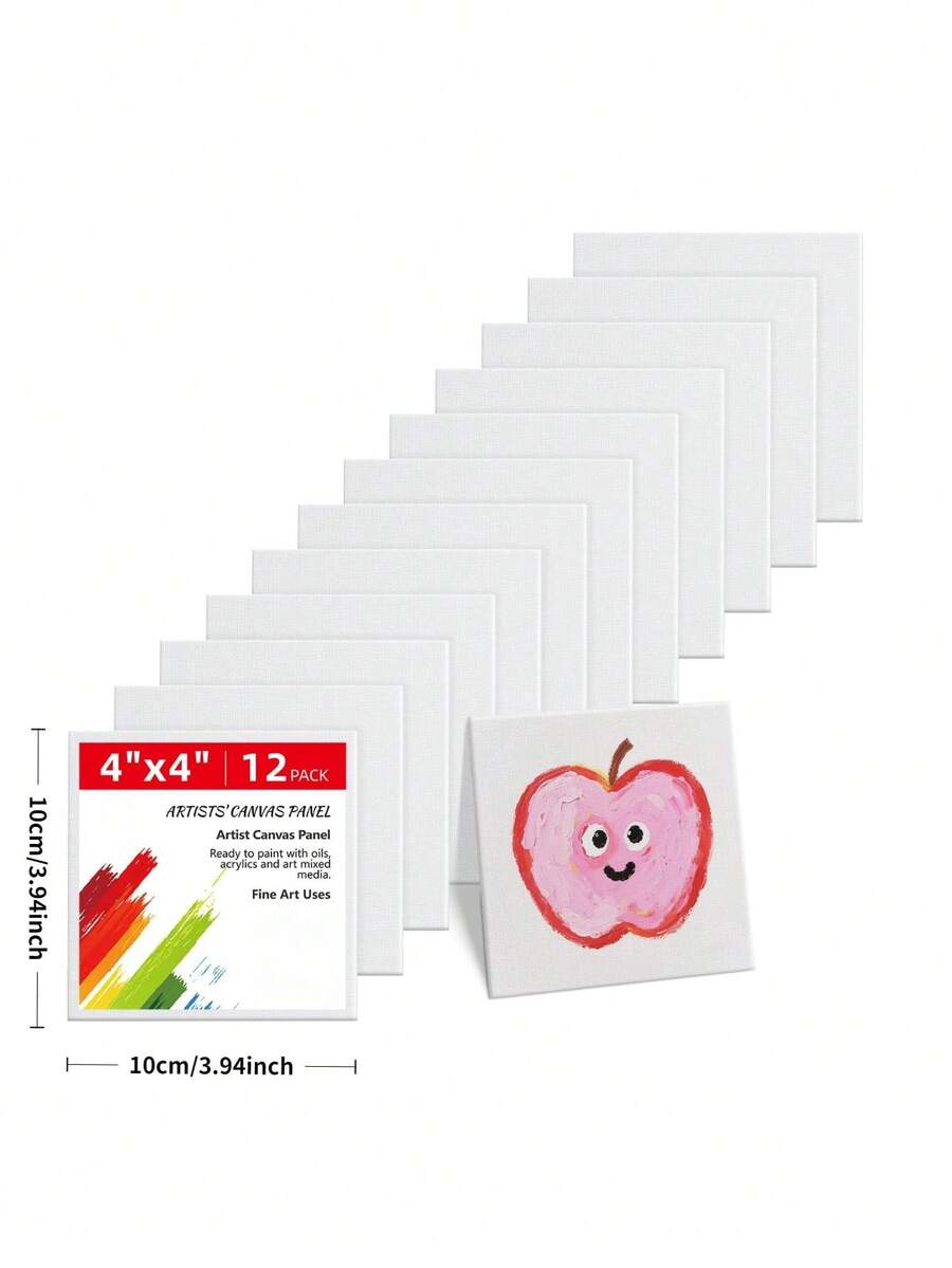 paquete de 12 piezas/6 piezas/1 pieza de paneles de lienzo en blanco - Tableros de grado artístico de 4x4 pulgadas para pintar con acrílico, gouache, témpera - Suministros de arte para adultos, profesionales - Ideal para manualidades de Acción de Gracias, Navidad, San Valentín, Regreso a clases