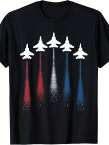 Patriotic USA Flag Red White Blue Fighter Jets 4th Of July T-Shirt - 款式4 - 查看 1