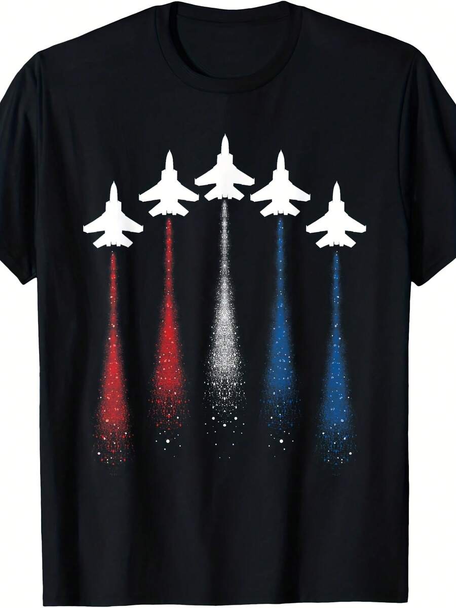 Patriotic USA Flag Red White Blue Fighter Jets 4th Of July T-Shirt - 款式4 - 查看 1