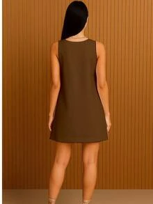 Women's A-Line Style Dress | Premium Tailored Fabric | Various Colors, Elegant And Modern With Pockets - Brown - View 2
