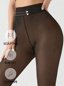 Fleece Lined Thermal Tights For Women, Ideal For Winter, Sime-Sheer Warm Leggings With A Variety Of Colors, Thick High-Waist & High-Stretch Warm Pantyhose, Soft Comfort Breathable For Skirts, Boots & Heels - 黑色半透明皮膚 - 查看 4