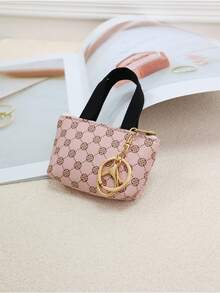 1pc Mini Handbag, Fashionable Geometric Patchwork Keychain Lipstick Pouch Pendant, Gift For Women - Pink - View 2