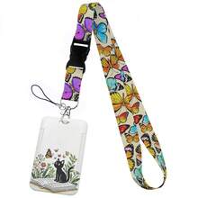 CX Lovely Kitten Manga Card Holder Badge Holder ID Card Lanyards Cell Phone Rope Key Lanyard Neck Straps Keychain Cats01 Bag Charms Car Teacher Friend Sister Gift Ideas