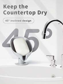 1pc Leaf-Shaped Soap Dish With Suction Cup Base, Plastic Draining Soap Holder, Dual Use For Kitchen/Bathroom, Soap Tray, Bathroom Storage Accessory, Bathroom Decor, Multifunctional Soap Rack, Storage Shelf, Bathroom Supplies - Multicolor - View 6