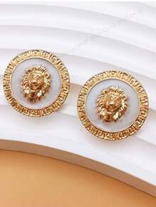 Vintage Geometric Lion Head Earrings, Retro Style, Classic Series, Elegant & Delicate Jewelry Accessories For Women