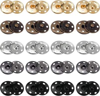 20 Pair Sew On Snaps For Fabric, 1in Metal Sewing Snaps Fasteners Multiple Color Press Studs Buttons For Clothing Jackets Bags &Amp; DIY Crafts