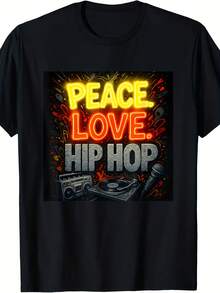 Peace Love Hip Hop Retro Hip-Hop Music Boombox Turntable T-Shirt - 款式17 - 查看 1