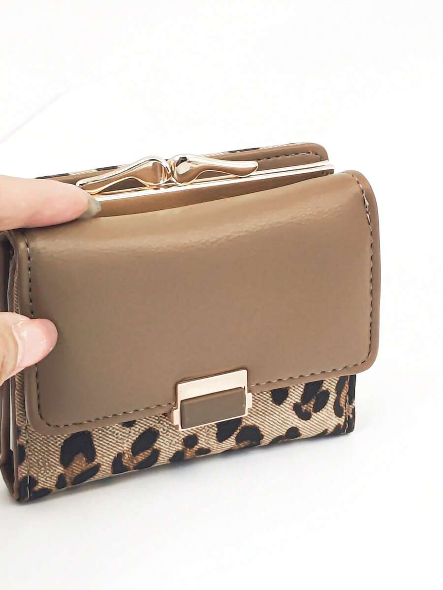 Women's Solid Color Snap Closure Short Wallet Tri-Fold Multi-Function Purse For Women Mini Wallet Purse Wallet Small Wallet Card Wallet Coin Wallet Wallet Cute Wallet Vintage - Brown - View 1