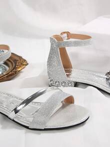 女士新款夏季法式系带时尚舒适露趾粗跟凉鞋