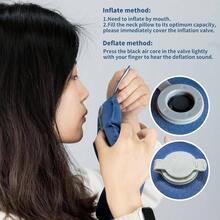 - Almohada inflable para el cuello, almohada de viaje para aviones, viajes, oficina y coche, alivio del cuello de apoyo para la barbilla, esencial de viaje en avin azul - Azul + 4,7 x 24,6 pulgadas - Ver 6