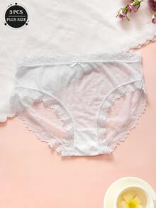 3 sztuki świeżych, słodkich, seksownych koronkowych, wyciętych, półprzezroczystych, małych, świeżych kokardek, jednolitych kolorów, dużych rozmiarów, damskie spodnie trójkątne z niskim stanem, modna, prosta, francuska, romantyczna, czysta i słodka bielizna, lekka, miękka, jedwabista i gładka, styl na cztery pory roku, do domu, na podróż, na imprezę, dostępne w wielu kolorach