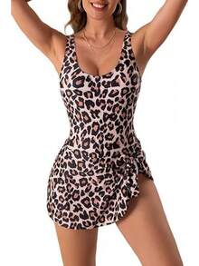 ¡RecomendadoTraje De Baño Mujer Natacion De Una Pieza,Trajes De Baño con Control De Abdomen,Falda Bañador,Adecuado para Playa,Surf,Natación,Verano¡Top de Temporada - Verde Floral - Ver 9