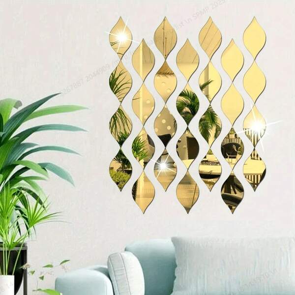 10/20pcs 3D Mirror Stickers, 1 Set Of 10/20pcs 20x10.5cm Water Drop Mirror Stickers, 3D DIY Paste Art, Acrylic Mirror Tile Wall Stickers, Reflective DIY Decor, Removable Wall Decor Stickers, Suitable For Living Room, Bedroom, Bathroom, Home Art Wall Decor