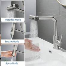 360° 旋转三合一不锈钢厨房水龙头，带触摸控制 - 瀑布、喷雾和水流模式，适用于蔬菜清洗、水果清洗和饮用水安全，镀铬表面，水果清洗水龙头 | 现代厨房水龙头 | 不锈钢水龙头 - 彩色 - 查看 1