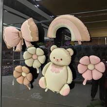 8pcs Pink Bowknot Bear Balloon Set, Includes 32inch Cream Color Numbers 1-6, Rainbow, Pink Bow, Pink Flower Balloons, Suitable For Wedding, Birthday, Anniversary Decoration - White - View 3