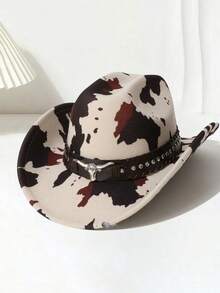 一顶男女通用的牛仔帽，饰有多个牛头装饰和牛图案，适合开学季、旅行休闲、酒吧牛仔派对、万圣节、西部牛仔主题派对以及日常佩戴。 - 彩色 - 查看 8