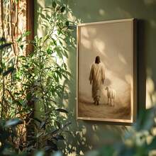 Framed Picture Jesus And Sheep Walking Faith Hope Christian Spiritual Religious Picture - 摩卡棕 - 查看 3