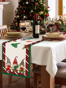 1 pieza/15 piezas Camino de mesa de lino navideño, Camino de mesa de árbol de Navidad con gnomos, Feliz Navidad, Adecuado para el hogar, restaurante, decoración de mesa de comedor, artículos para el hogar