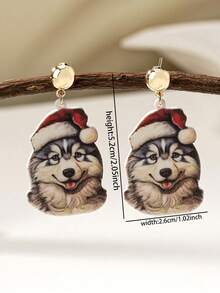 1 Pair Acrylic Cute Puppy Wearing Santa Hat Earrings, Holiday Gift, Jewelry For Dog Mom