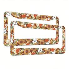 1pcs Retro Sunflower And Wild Flowers License Plate Frame For Women, Vintage Artistic Floral Flower Car Decorative Tag Frames Girly, Brown Floral Plant Theme License Plate Cover Holder For Vehicle - 12.2x6.3英寸 - 查看 1