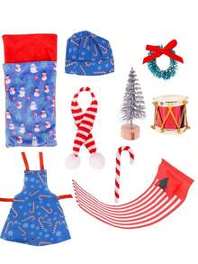 9 件套娃娃衣服套装适合 30 厘米娃娃玩具和精灵圣诞架子精灵（不含娃娃） - 彩色 - 查看 13