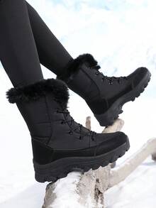 Women's Winter High-Top Versatile Foldover Collar Thermal-Lined Warm Snow Boots, Women's Outdoor Anti-Slip Hiking Boots, New Winter Plus Size High-Top Anti-Slip Tall Boots, Thermal-Lined Thick Women's Boots, Women's Tall Boots, Women's Fashionable Warm Snow Boots