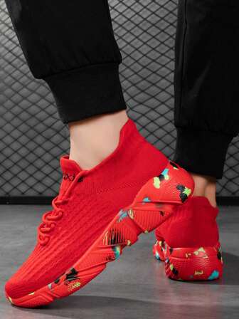 New Slip-On Lightweight Comfortable Casual Sports Shoes, Letter Print, Lace-Up, Outdoor, All Season