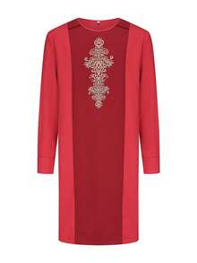 Dashiki African Men Suit Long Sleeve Embroidered Crew Neck Shirt And Casual Pants 2 Pieces Set Kaftan Festive Wedding Party Traditional Clothing For Men - Red - View 4