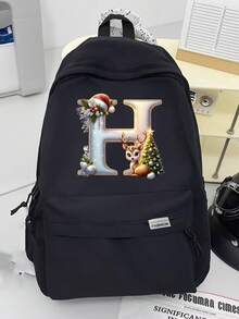 New Christmas Theme Letter Print Backpack, Unisex Shoulder Bag, Outdoor Sports Bag, Large Capacity Travel Hiking Backpack, Canvas Casual Laptop Notebook Bag Christmas Bags