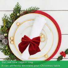 6-teiliges Set – Weihnachtsschleifen-Servietten – Flanell-Reifen – Festliche Serviettenschnallen – Rot – Serviettenringe