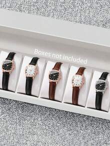 Conjunto de 5 piezas de relojes de mujer con correa elegante y estilo clásico con esfera cuadrada y subdial digital, el mejor regalo para niñas, adecuado para cumpleaños, festivales, regalos de vuelta al colegio y uso diario, sin incluir caja de regalo