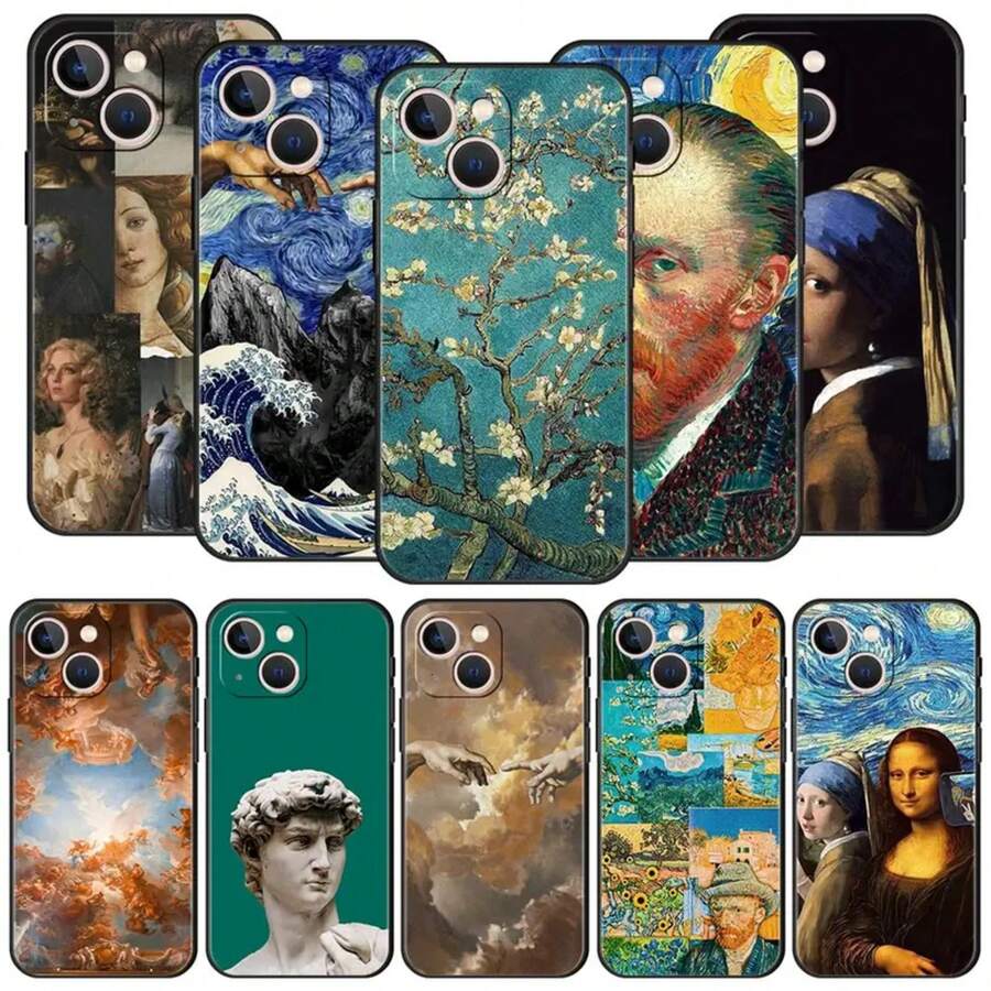 Mona Lisa Van Gogh Oil Painting Art Cover Compatible With 11 12 13 15 16 14 Pro Max Phone Case XR XS 7 8 Plus 2020 Luxury Cover Funda, Cover Compatible With 17 Case, 17 Pro Case, 17 Pro Max Case - a2 - 查看 1