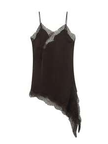 Women Y2k Satin Lace Trim Cami Shirt Spaghetti Strap Side Split Asymmetrical Silky Camisoles Going Out Tops - Cà phê - Xem 10