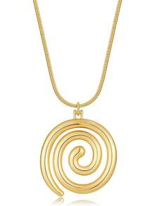 Chunky Gold Necklace, Swirl Pendant Statement Necklace With Triple Circle -Friendly Gold Plated Jewelry For Women Gift2025 - XL23067A - 查看 1