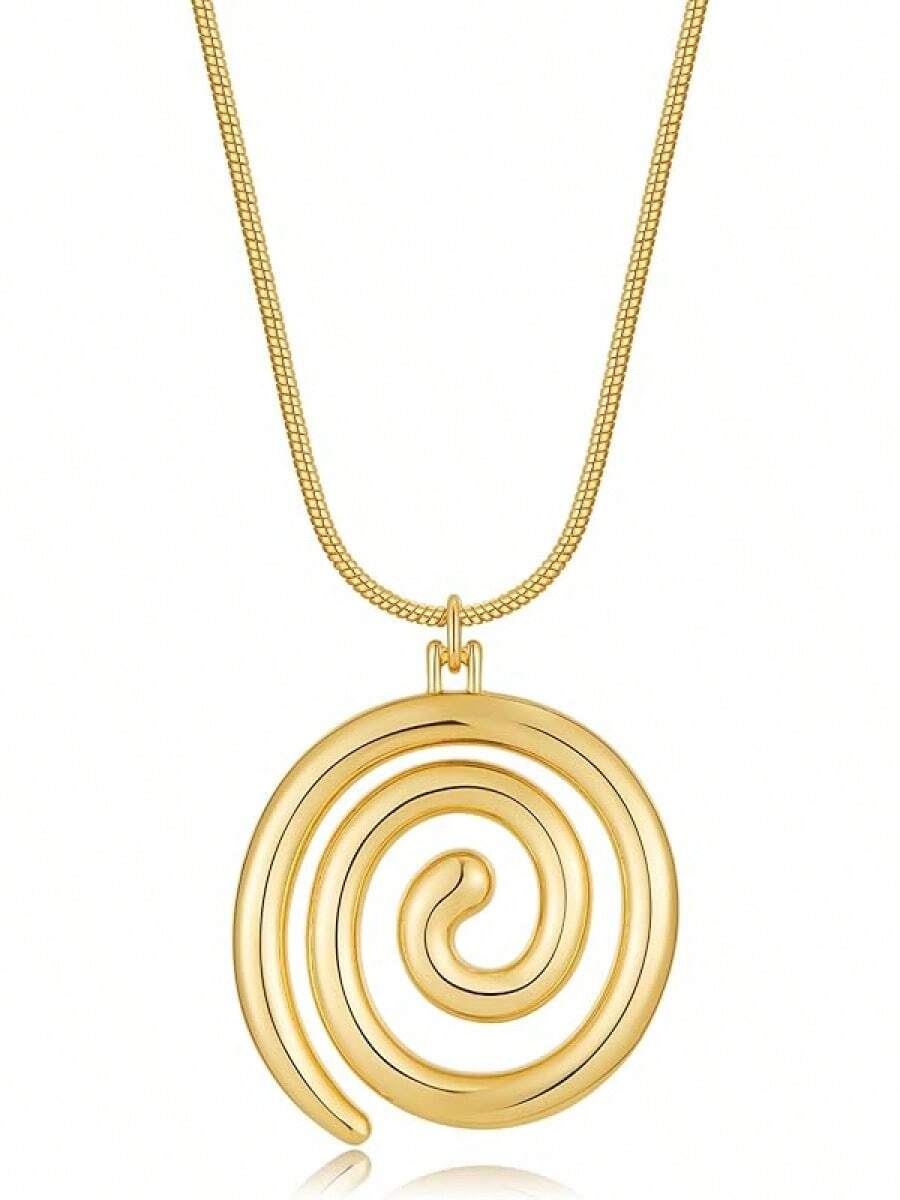 Chunky Gold Necklace, Swirl Pendant Statement Necklace With Triple Circle -Friendly Gold Plated Jewelry For Women Gift2025 - XL23067A - 查看 1
