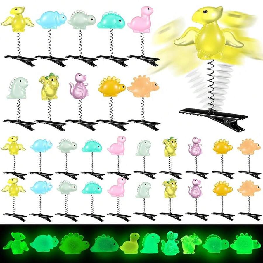 30 Pcs Glow Hair Clips Rave Hair Clips Women Music Festival Holiday Party Supplies (Duck)Valentine's Day NPVH - 恐龍 - 查看 1