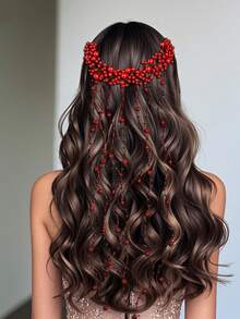 1 peça enfeite de cabelo com borla de pérola falsa multicamadas, acessório de cabeça elegante para mulheres, adequado para casamento, festa