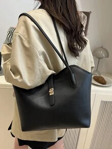 Contrast Color Strap Shoulder Bag With Dual Handles, Suitable For Work Or School. Perfect For Graduate Students, Young Girls, College Freshmen To Seniors, And High School Students. - Black - View 6