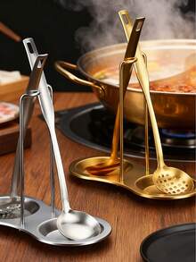 1pc Stainless Steel Pot Lid Rack, Utensil Holder, Multifunctional Spoon Rack, Kitchen Decor Tool, Hot Pot Accessory - Multicolor - View 1