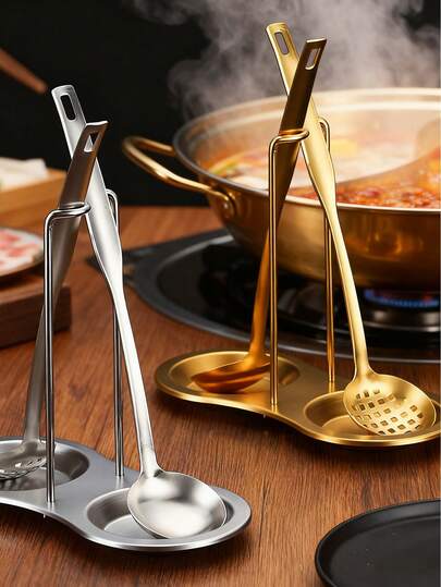 1pc Stainless Steel Pot Lid Rack, Utensil Holder, Multifunctional Spoon Rack, Kitchen Decor Tool, Hot Pot Accessory