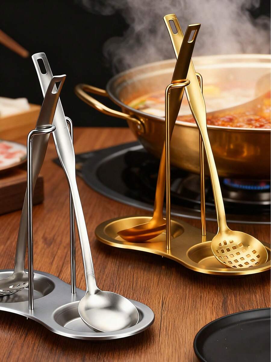 1pc Stainless Steel Pot Lid Rack, Utensil Holder, Multifunctional Spoon Rack, Kitchen Decor Tool, Hot Pot Accessory - Multicolor - View 1