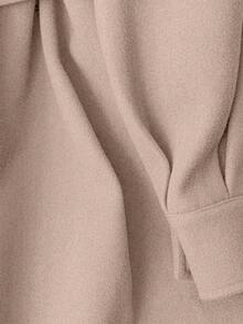 Solid Color Knotted Waist Pocket Casual Overcoat - Apricot - View 5